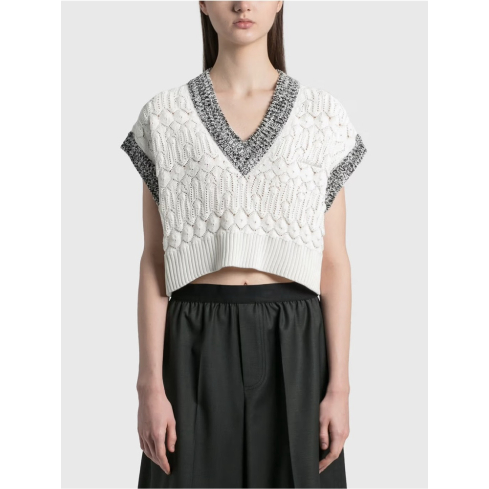 WE11DONE Women’s Lace Cropped Knit V Neck Vest Cotton Blend Size M